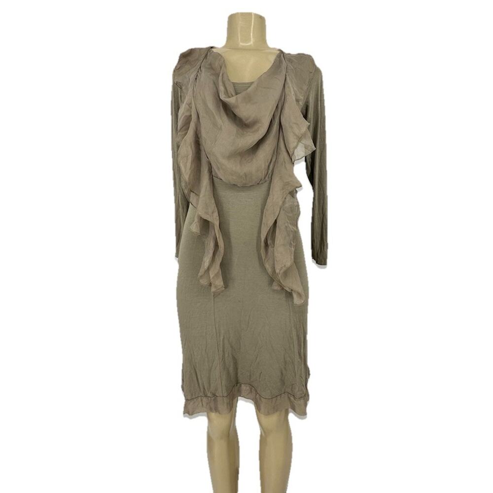 Exact Large Women Silk Draped Neck Long Sleeve T-shirt Dress Pullover KL6
